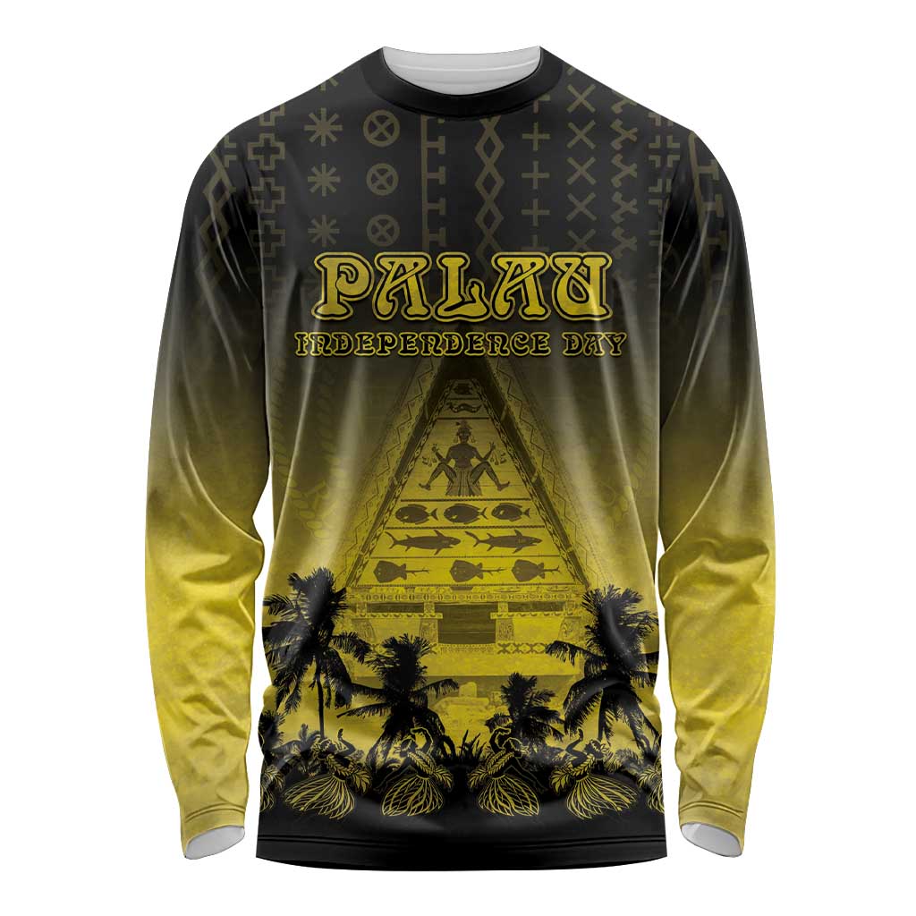 Personalised Palau Independence Day Long Sleeve Shirt Palauan Tattoo Pattern - Polynesian Pride