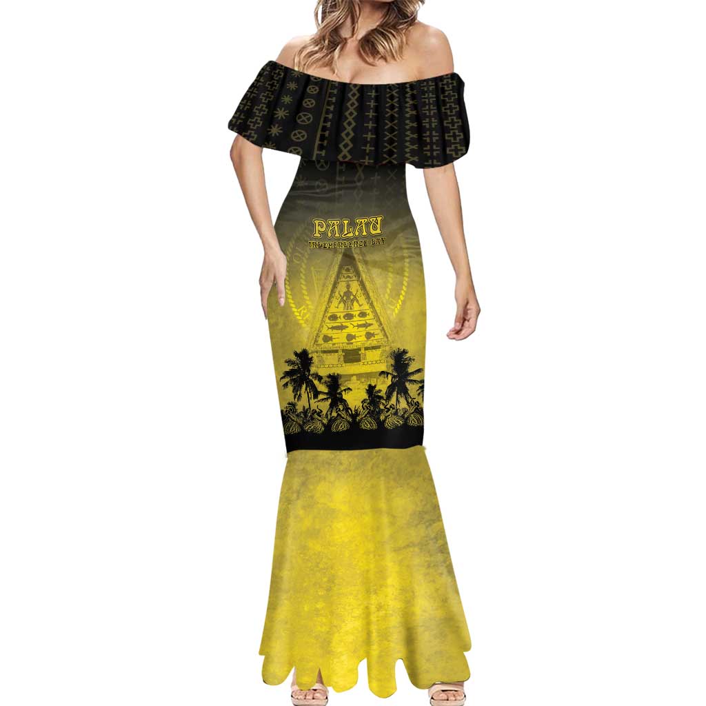 Personalised Palau Independence Day Mermaid Dress Palauan Tattoo Pattern - Polynesian Pride