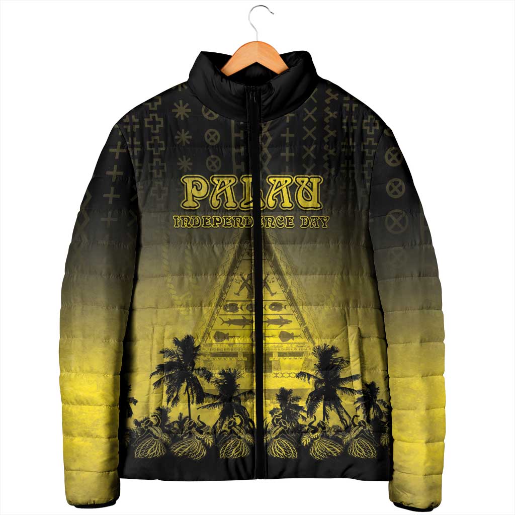 Personalised Palau Independence Day Padded Jacket Palauan Tattoo Pattern - Polynesian Pride