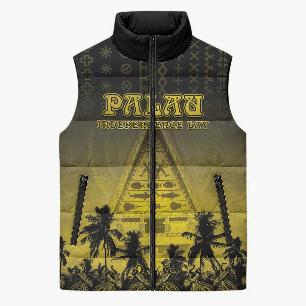 Personalised Palau Independence Day Sleeveless Puffer Jacket Palauan Tattoo Pattern - Polynesian Pride