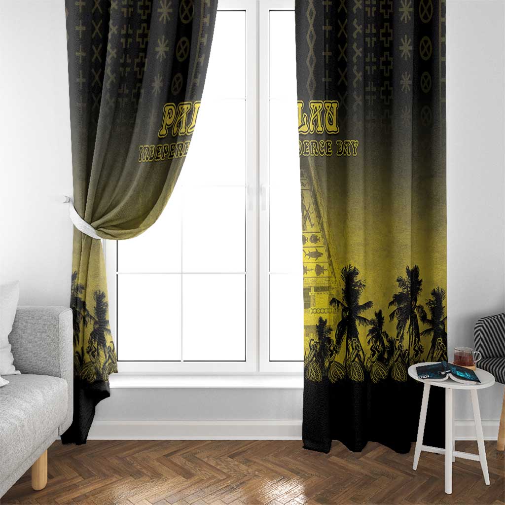 Palau Independence Day Window Curtain Palauan Tattoo Pattern - Polynesian Pride