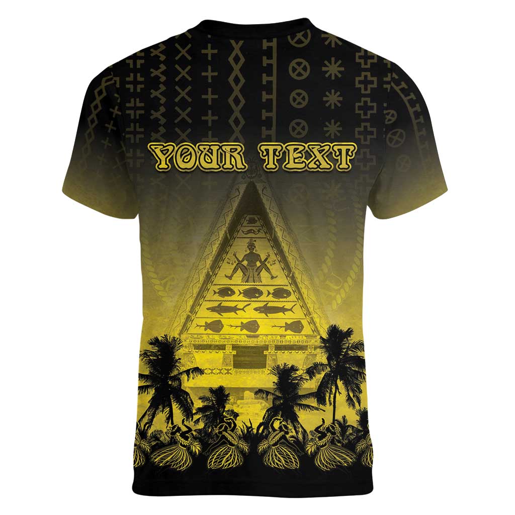 Personalised Palau Independence Day Women V-Neck T-Shirt Palauan Tattoo Pattern - Polynesian Pride