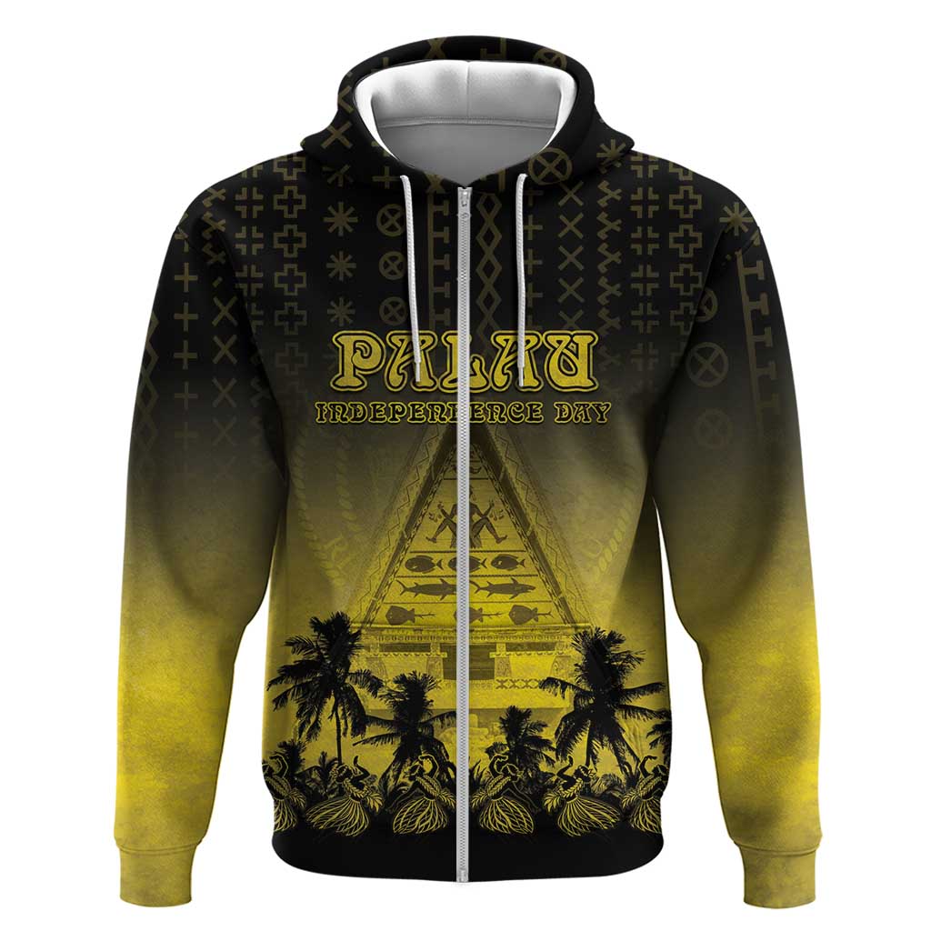 Personalised Palau Independence Day Zip Hoodie Palauan Tattoo Pattern - Polynesian Pride