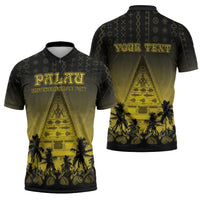 Personalised Palau Independence Day Zipper Polo Shirt Palauan Tattoo Pattern - Polynesian Pride