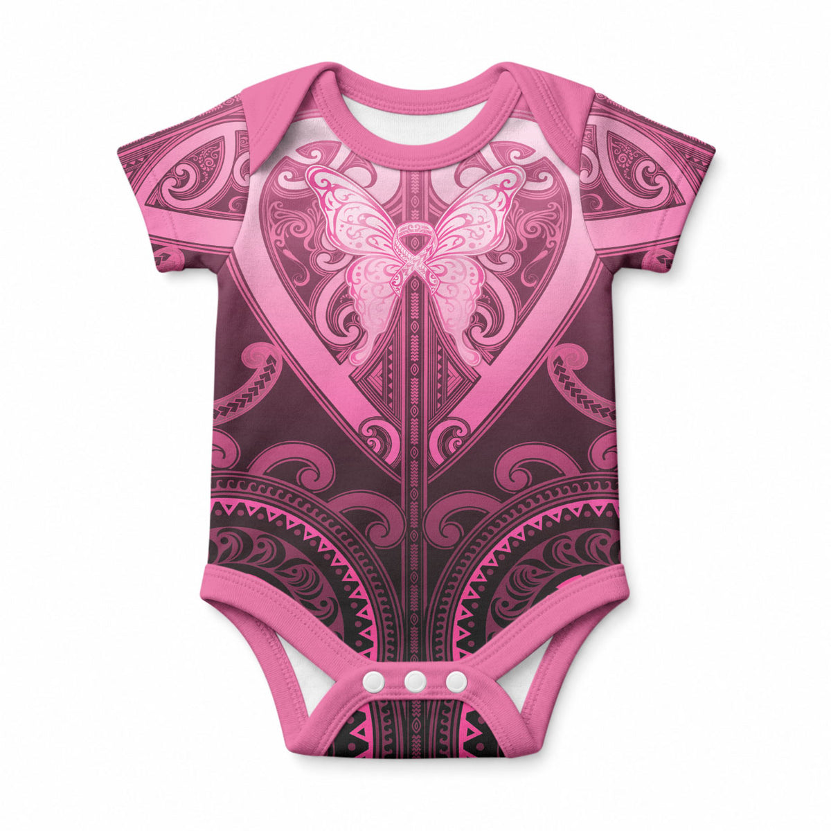 Aotearoa Breast Cancer Baby Onesie Maori Tribal Pattern