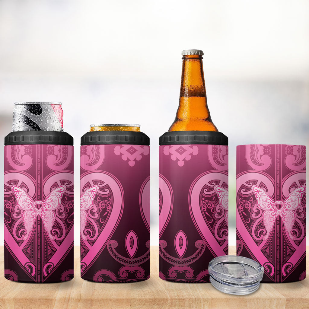 Aotearoa Breast Cancer 4 in 1 Can Cooler Tumbler Maori Tribal Pattern LT05 - Polynesian Pride