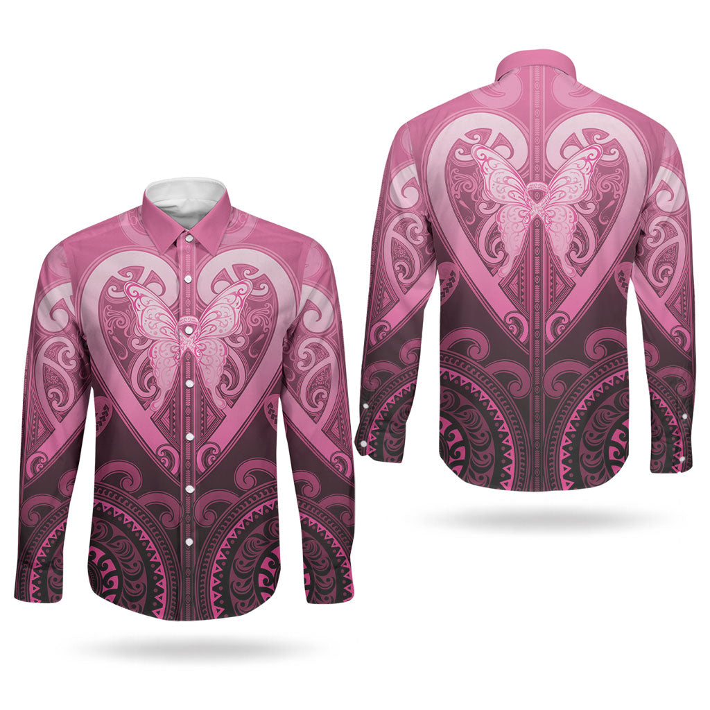 Aotearoa Breast Cancer Couples Matching Mermaid Dress and Long Sleeve Button Shirt Maori Tribal Pattern LT05 - Polynesian Pride