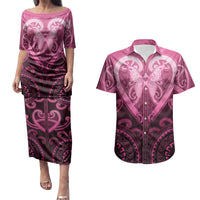Aotearoa Breast Cancer Couples Matching Puletasi and Hawaiian Shirt Maori Tribal Pattern LT05 Pink - Polynesian Pride