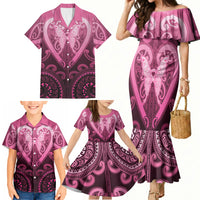 Aotearoa Breast Cancer Family Matching Mermaid Dress and Hawaiian Shirt Maori Tribal Pattern LT05 - Polynesian Pride