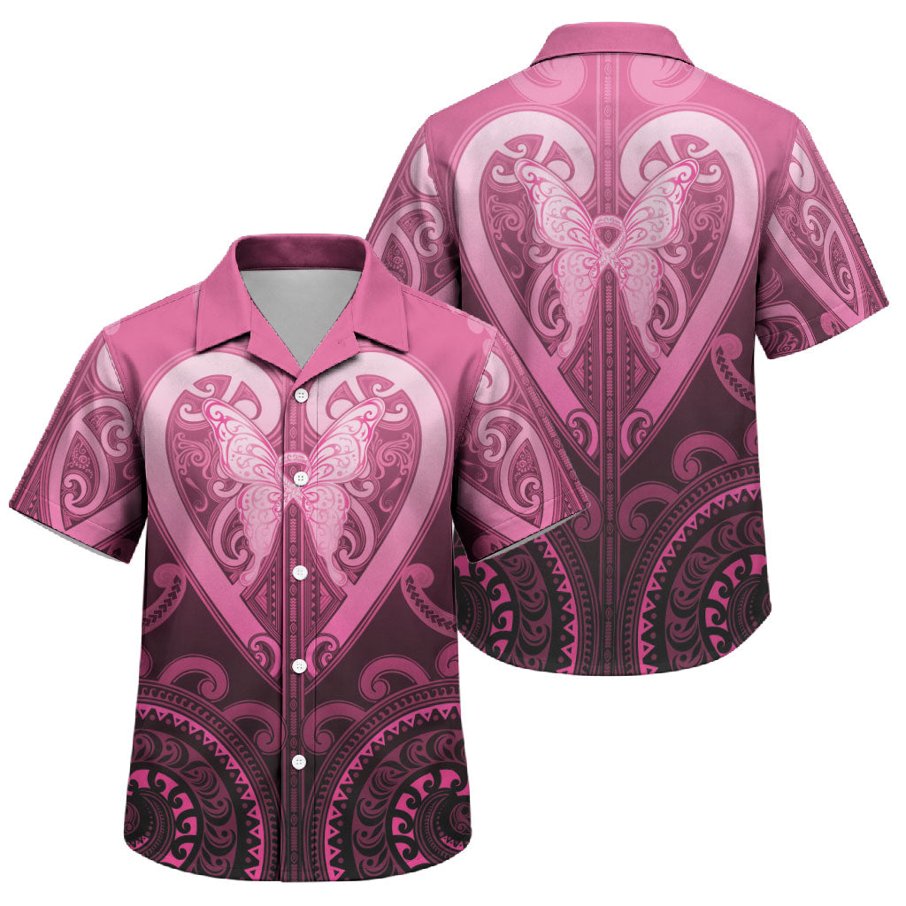 Aotearoa Breast Cancer Family Matching Mermaid Dress and Hawaiian Shirt Maori Tribal Pattern LT05 Son's Shirt Pink - Polynesian Pride