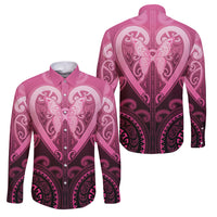 Aotearoa Breast Cancer Family Matching Off Shoulder Maxi Dress and Hawaiian Shirt Maori Tribal Pattern LT05 Dad's Shirt - Long Sleeve Pink - Polynesian Pride
