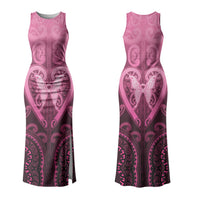 Aotearoa Breast Cancer Family Matching Tank Maxi Dress and Hawaiian Shirt Maori Tribal Pattern LT05 Mom's Dress Pink - Polynesian Pride
