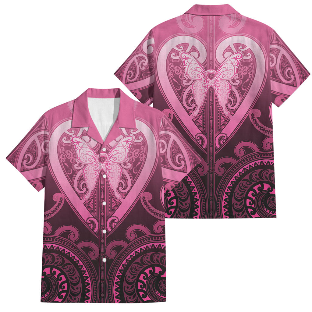 Aotearoa Breast Cancer Family Matching Tank Maxi Dress and Hawaiian Shirt Maori Tribal Pattern LT05 Dad's Shirt - Short Sleeve Pink - Polynesian Pride