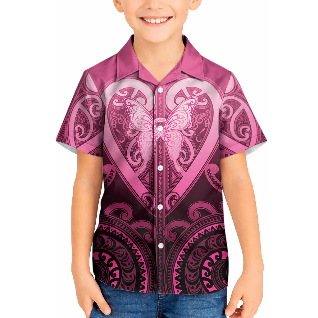Aotearoa Breast Cancer Kid Hawaiian Shirt Maori Tribal Pattern LT05 Kid Pink - Polynesian Pride