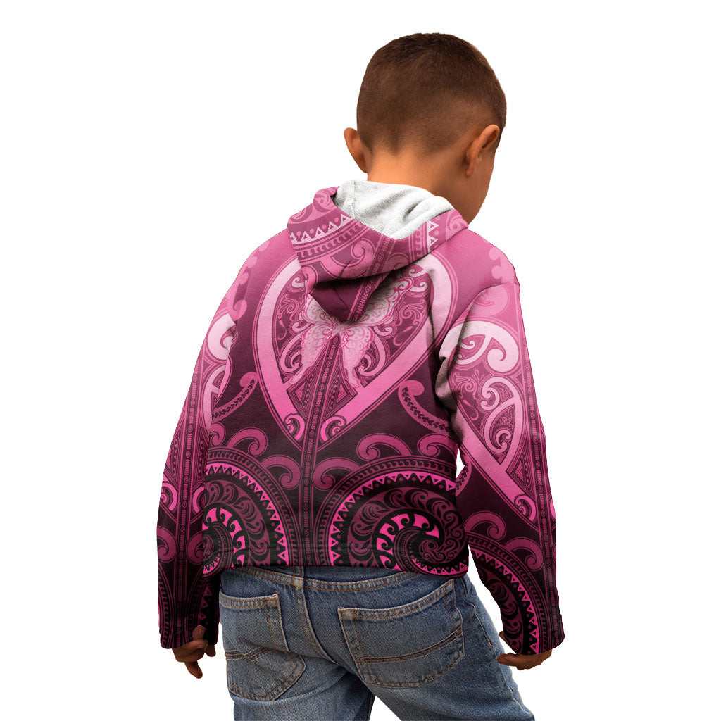 Aotearoa Breast Cancer Kid Hoodie Maori Tribal Pattern LT05 - Polynesian Pride