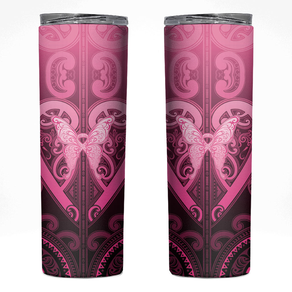 Aotearoa Breast Cancer Skinny Tumbler Maori Tribal Pattern LT05 Pink - Polynesian Pride