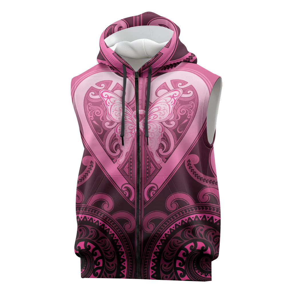 Aotearoa Breast Cancer Sleeveless Zip Hoodie Maori Tribal Pattern LT05 Pink - Polynesian Pride