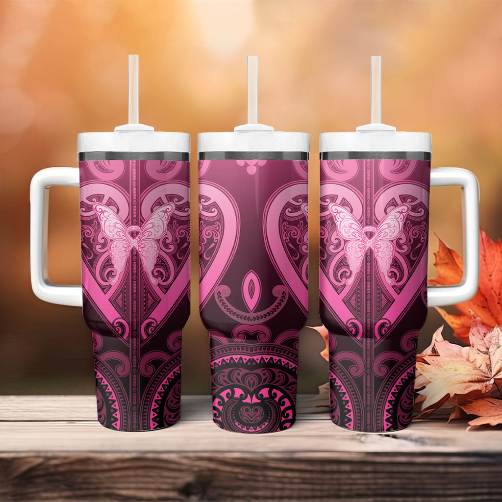 Aotearoa Breast Cancer Tumbler With Handle Maori Tribal Pattern LT05 - Polynesian Pride
