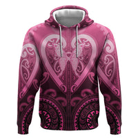 Aotearoa Breast Cancer Zip Hoodie Maori Tribal Pattern LT05 Pullover Hoodie Pink - Polynesian Pride