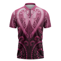 Aotearoa Breast Cancer Zipper Polo Shirt Maori Tribal Pattern LT05 Pink - Polynesian Pride