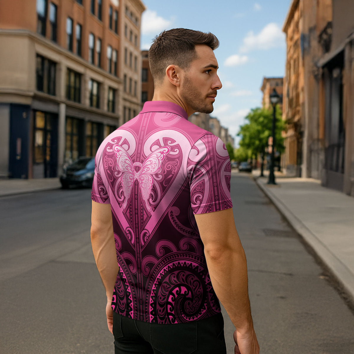 Aotearoa Breast Cancer Zipper Polo Shirt Maori Tribal Pattern LT05 - Polynesian Pride