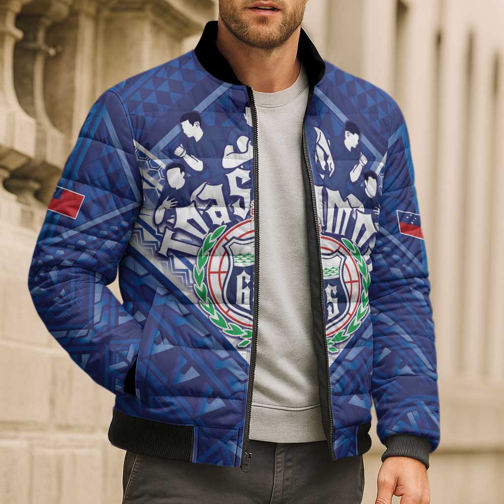 Toa Samoa Rugby Custom Bomber Puffer Jacket Samoan Pride With Tribal Pattern - Polynesian Pride