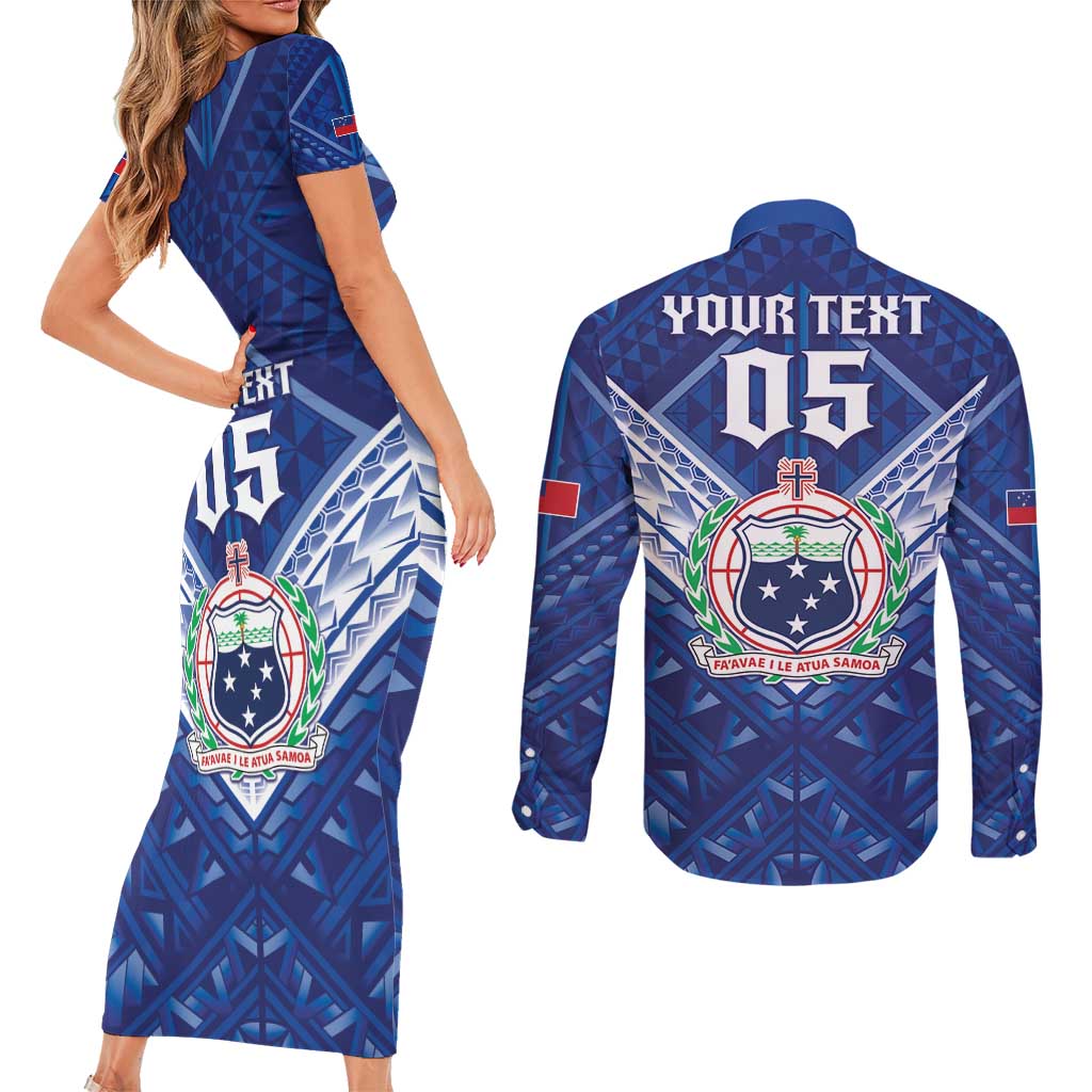 Toa Samoa Rugby Custom Couples Matching Short Sleeve Bodycon Dress and Long Sleeve Button Shirt Samoan Pride With Tribal Pattern - Polynesian Pride