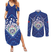 Toa Samoa Rugby Custom Couples Matching Summer Maxi Dress and Long Sleeve Button Shirt Samoan Pride With Tribal Pattern - Polynesian Pride