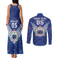 Toa Samoa Rugby Custom Couples Matching Tank Maxi Dress and Long Sleeve Button Shirt Samoan Pride With Tribal Pattern - Polynesian Pride
