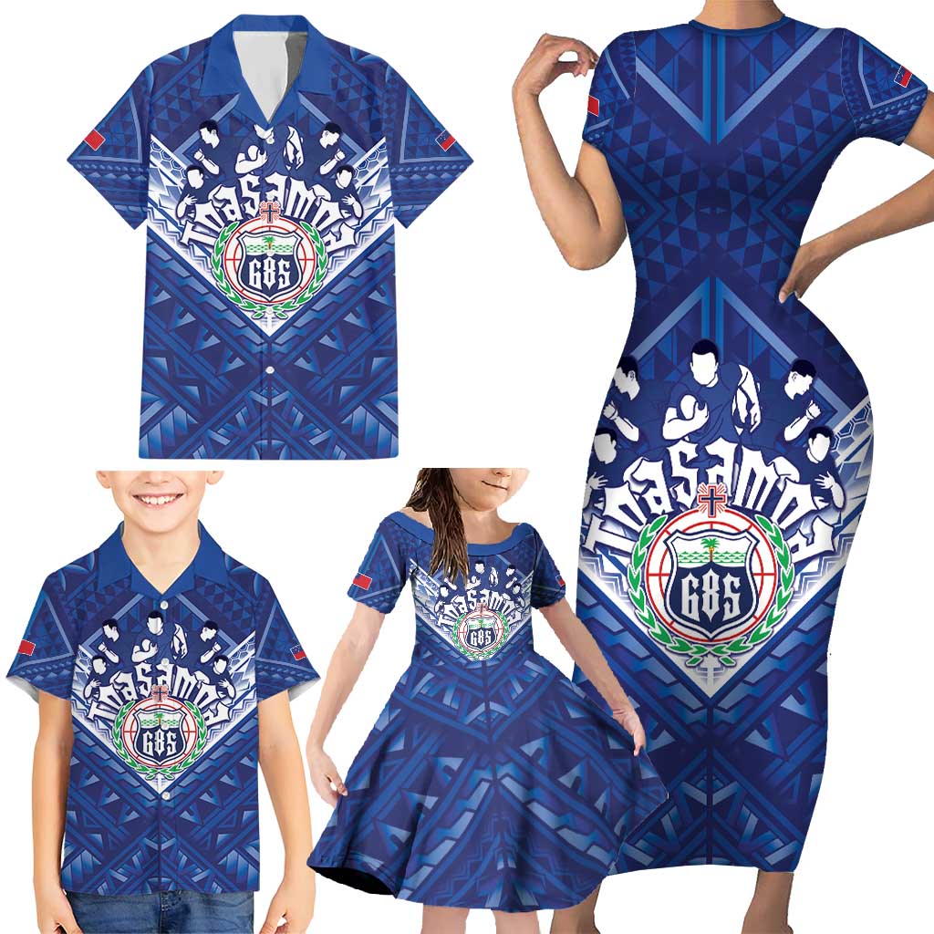 Toa Samoa Rugby Custom Family Matching Short Sleeve Bodycon Dress and Hawaiian Shirt Samoan Pride With Tribal Pattern - Polynesian Pride