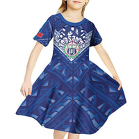 Toa Samoa Rugby Custom Kid Short Sleeve Dress Samoan Pride With Tribal Pattern - Polynesian Pride