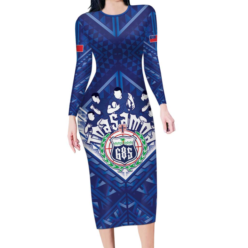 Toa Samoa Rugby Custom Long Sleeve Bodycon Dress Samoan Pride With Tribal Pattern - Polynesian Pride