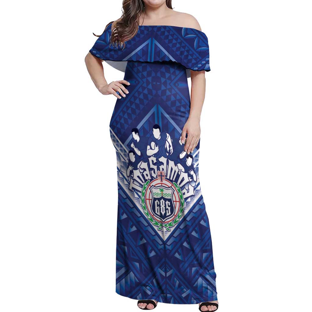 Toa Samoa Rugby Custom Off Shoulder Maxi Dress Samoan Pride With Tribal Pattern - Polynesian Pride