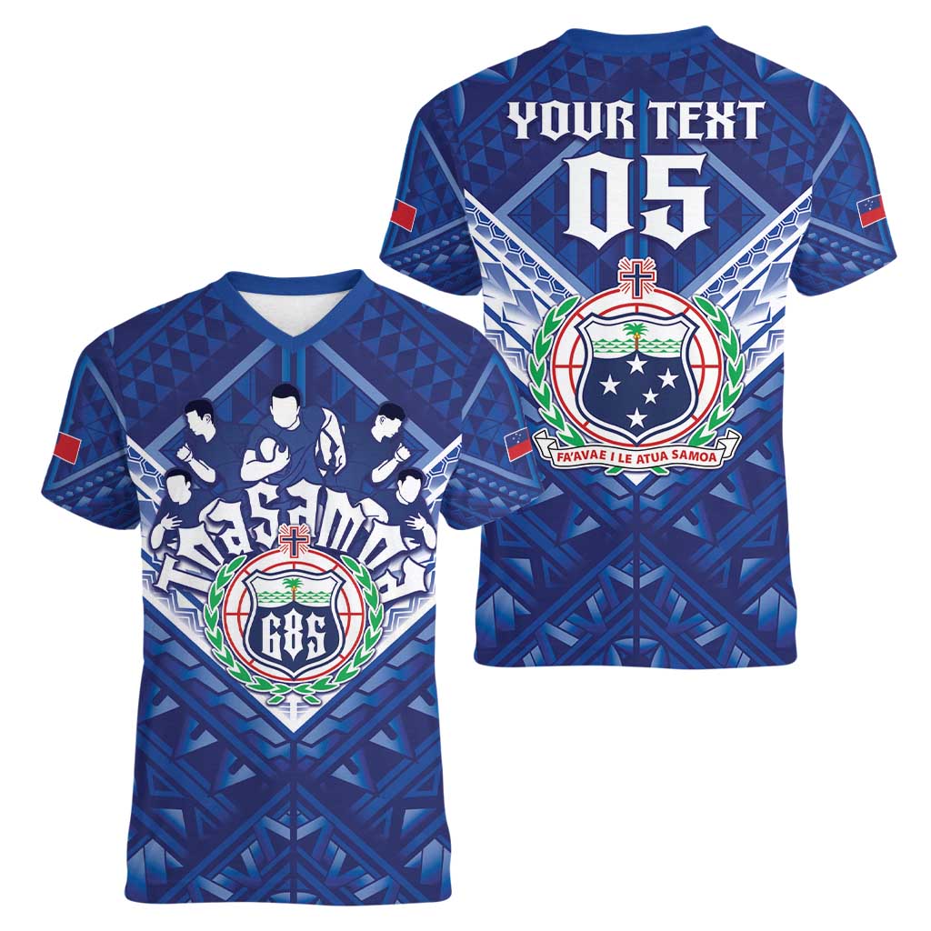 Toa Samoa Rugby Custom Women V-Neck T-Shirt Samoan Pride With Tribal Pattern - Polynesian Pride