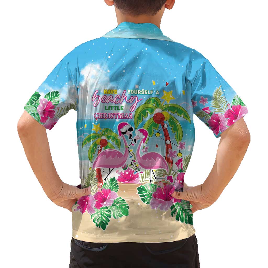 Hawaii Christmas Family Matching Off Shoulder Short Dress and Hawaiian Shirt Deck The Palms Holiday Flamingos