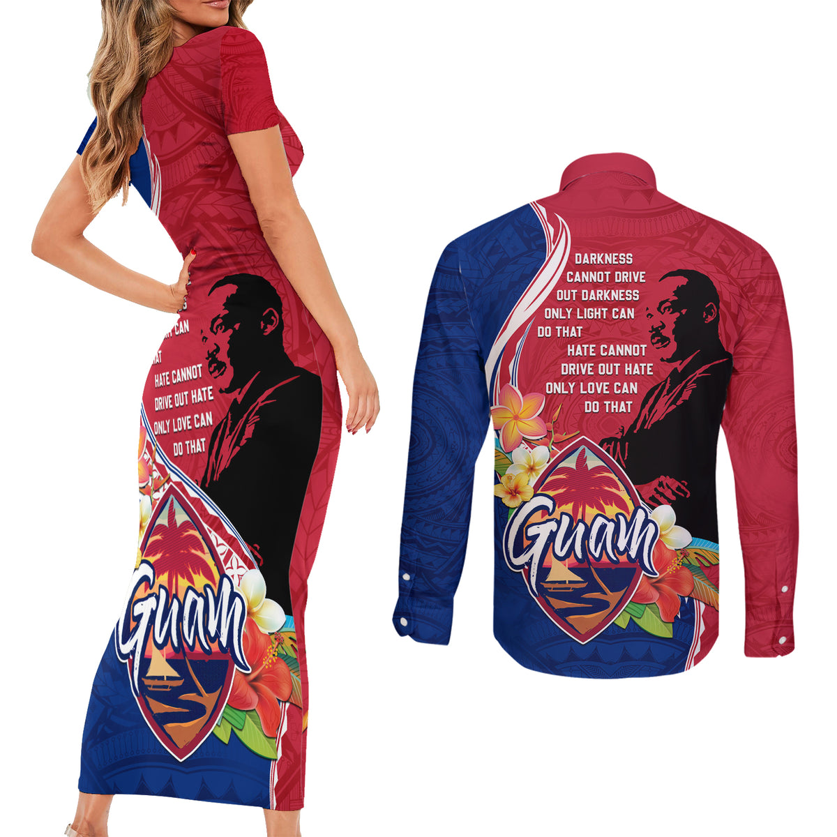 Guam Martin Luther King Jr Day Couples Matching Short Sleeve Bodycon Dress and Long Sleeve Button Shirt LT05 - Polynesian Pride