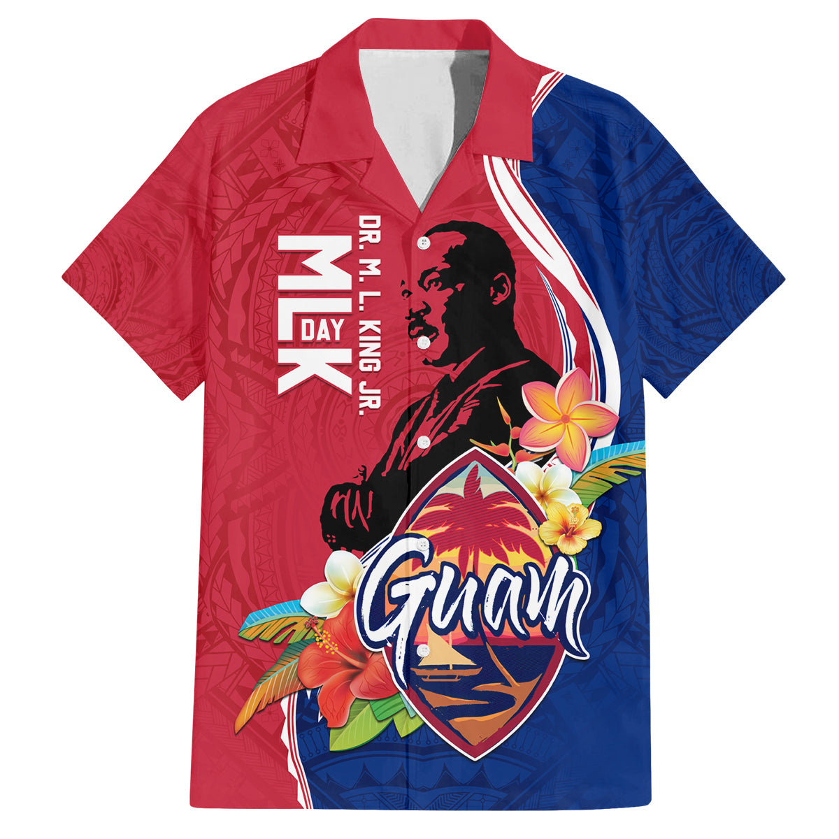 Guam Martin Luther King Jr Day Family Matching Long Sleeve Bodycon Dress and Hawaiian Shirt LT05 Dad's Shirt - Short Sleeve Red - Polynesian Pride