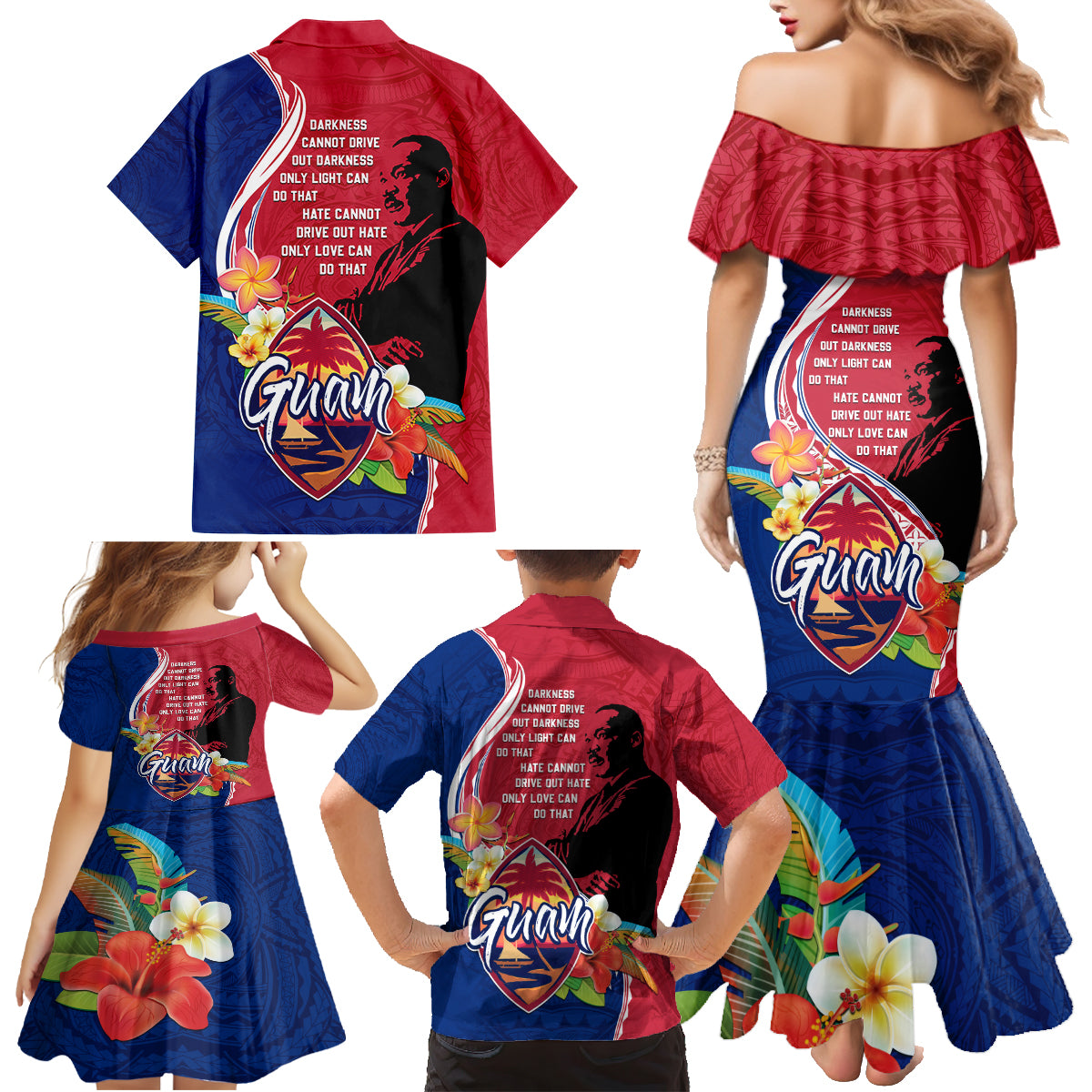 Guam Martin Luther King Jr Day Family Matching Mermaid Dress and Hawaiian Shirt LT05 - Polynesian Pride