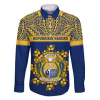 Personalised Repubrikin Naoero Independence Day Family Matching Tank Maxi Dress and Hawaiian Shirt Tamanu With Coat Of Arms LT05 Dad's Shirt - Long Sleeve Yellow - Polynesian Pride