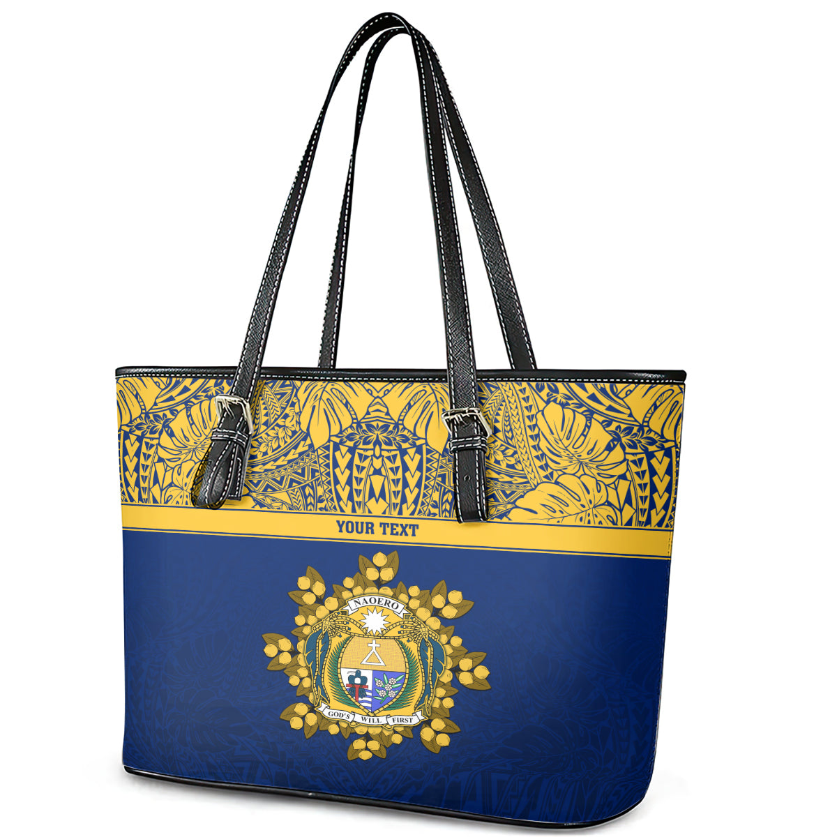Repubrikin Naoero Independence Day Leather Tote Bag Tamanu With Coat Of Arms LT05 - Polynesian Pride