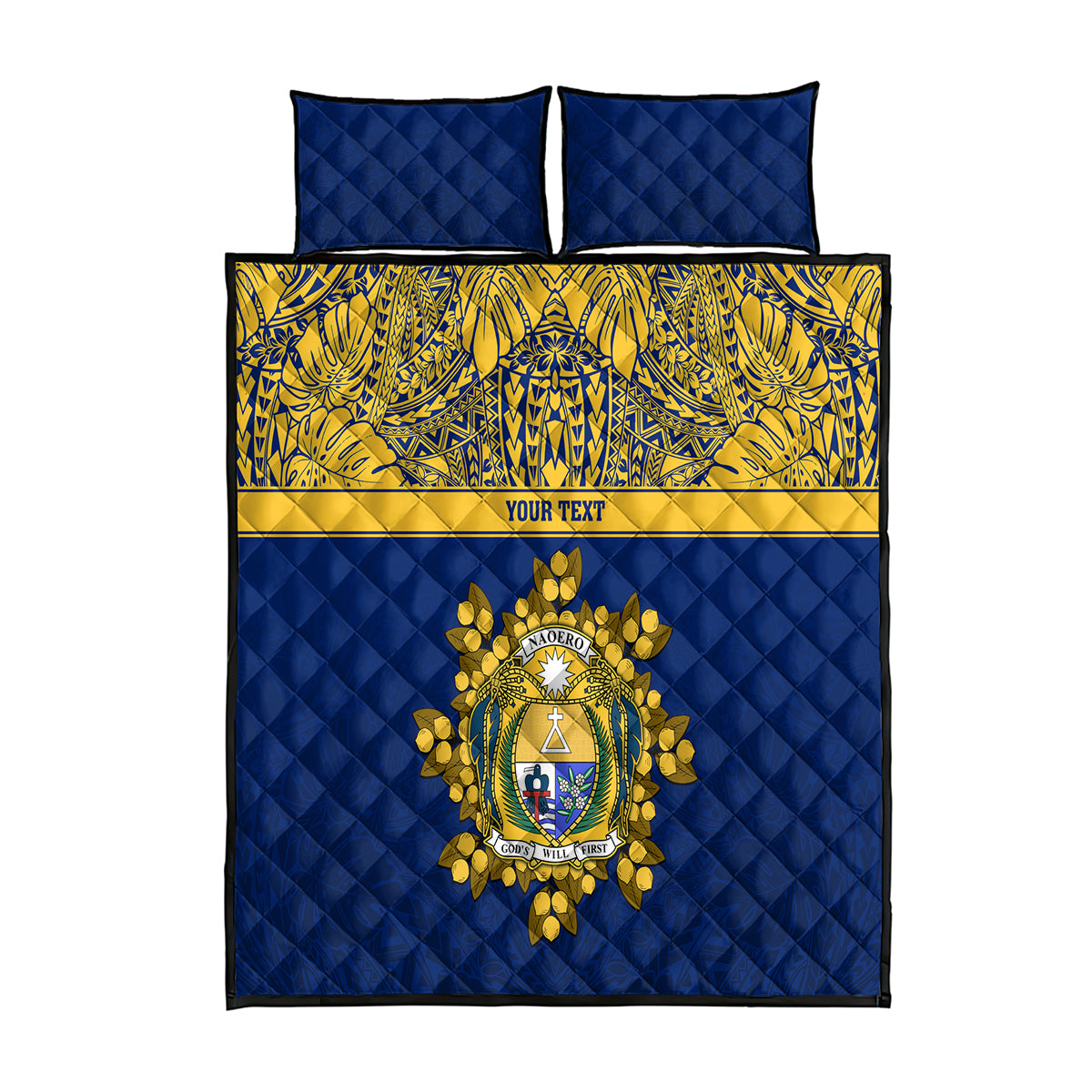 Repubrikin Naoero Independence Day Quilt Bed Set Tamanu With Coat Of Arms LT05 Yellow - Polynesian Pride