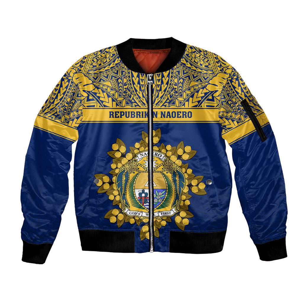 Personalised Repubrikin Naoero Independence Day Sleeve Zip Bomber Jacket Tamanu With Coat Of Arms LT05 Unisex Yellow - Polynesian Pride