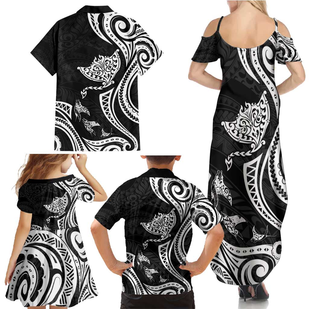 Hawaii Manta Ray Family Matching Summer Maxi Dress and Hawaiian Shirt Polynesian Art Tattoo