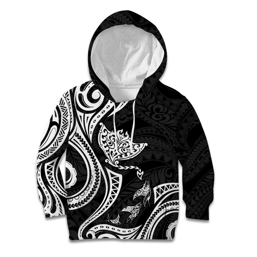 Hawaii Manta Ray Kid Hoodie Polynesian Art Tattoo LT05 Hoodie Black - Polynesian Pride