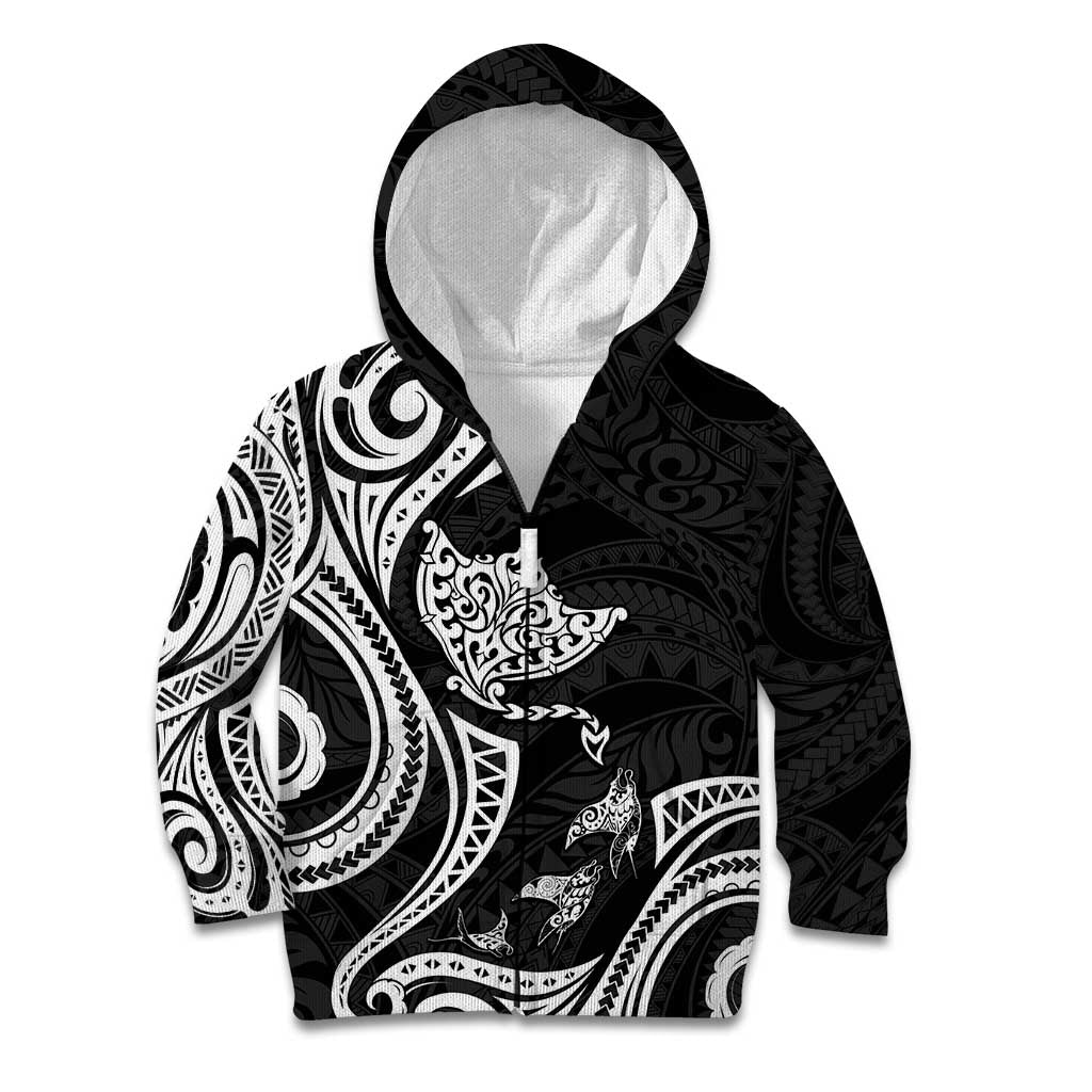 Hawaii Manta Ray Kid Hoodie Polynesian Art Tattoo LT05 Zip Hoodie Black - Polynesian Pride
