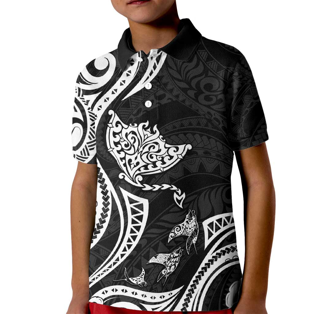 Hawaii Manta Ray Kid Polo Shirt Polynesian Art Tattoo LT05 Kid Black - Polynesian Pride