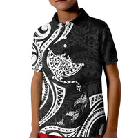 Hawaii Manta Ray Kid Polo Shirt Polynesian Art Tattoo LT05 Kid Black - Polynesian Pride