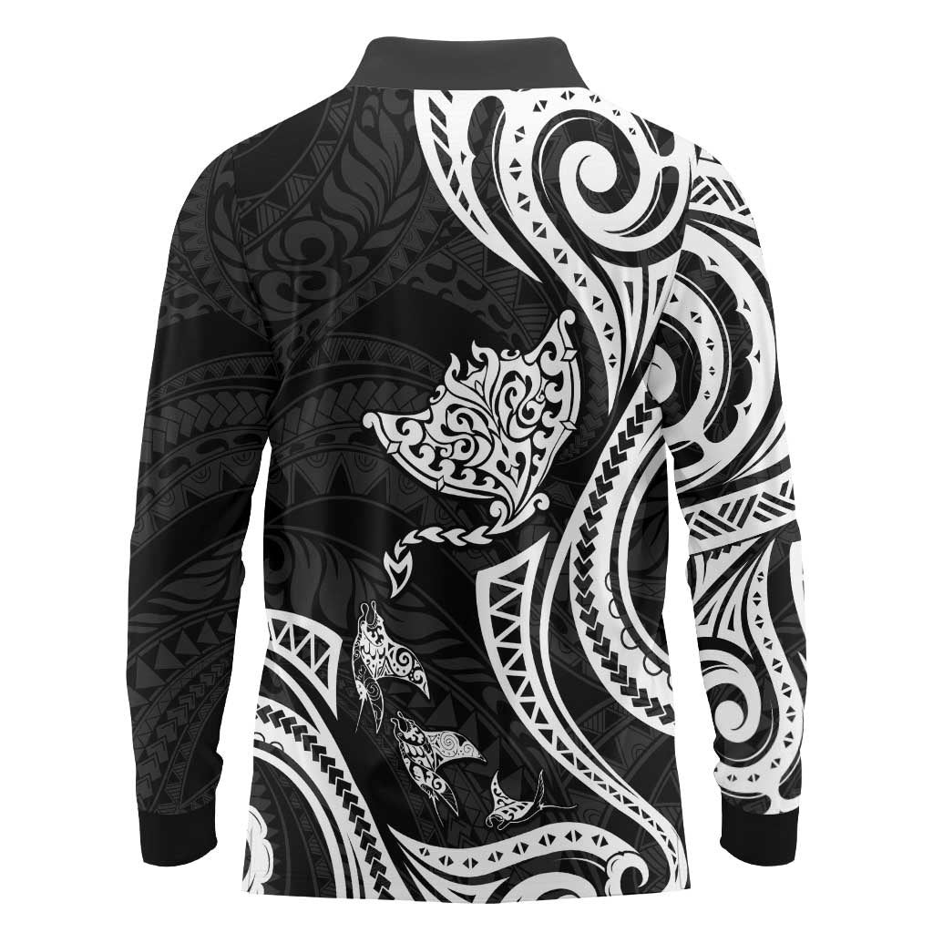 Hawaii Manta Ray Long Sleeve Polo Shirt Polynesian Art Tattoo LT05 - Polynesian Pride
