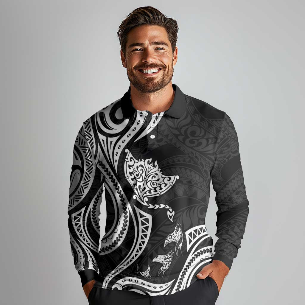 Hawaii Manta Ray Long Sleeve Polo Shirt Polynesian Art Tattoo LT05 - Polynesian Pride