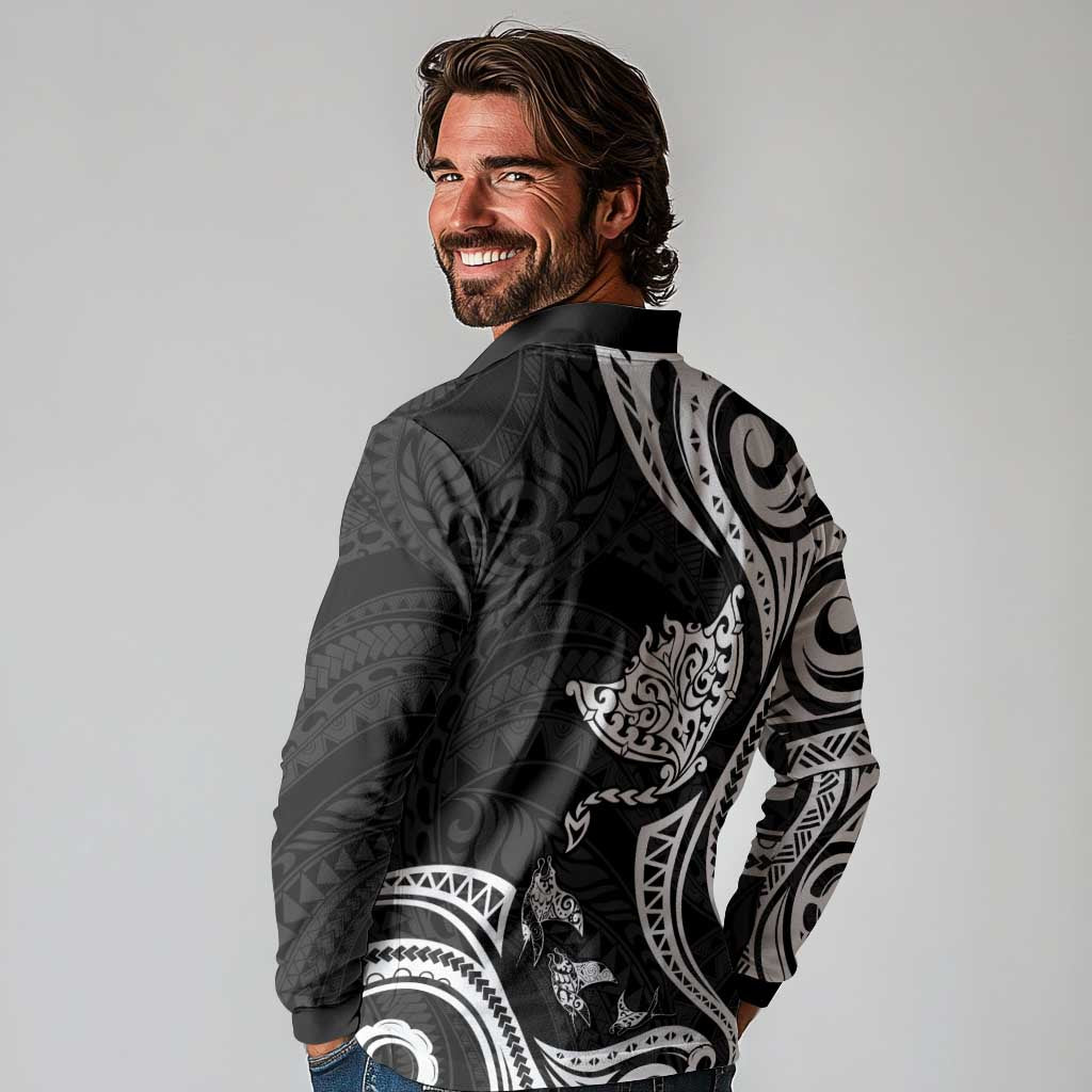 Hawaii Manta Ray Long Sleeve Polo Shirt Polynesian Art Tattoo LT05 - Polynesian Pride